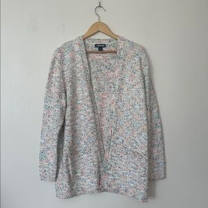 Lands’ End Confetti Speckled Open Cardigan Sweater Large 14-16 Cotton